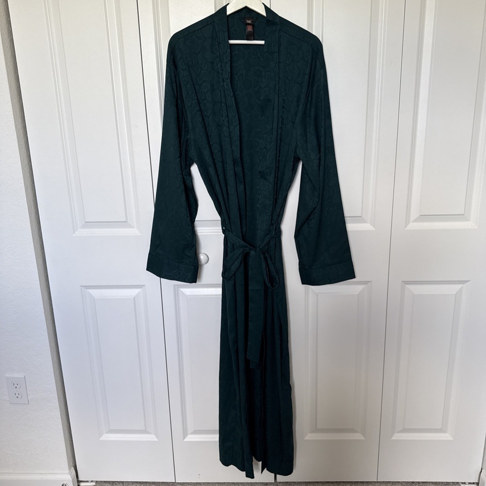 Savage X Fenty Teal Green Snakeskin Jacquard Long Belted Robe Womens L